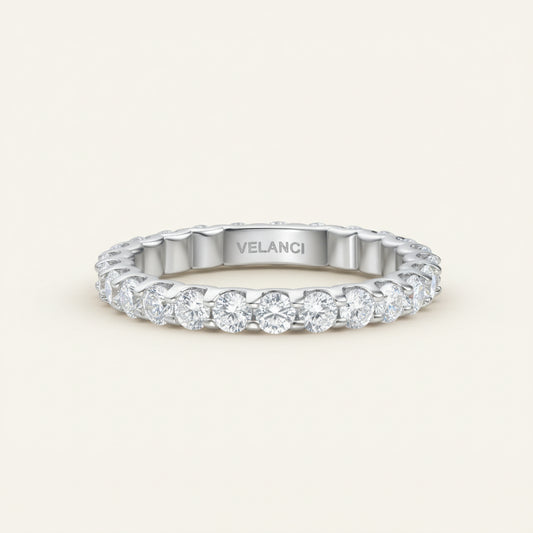 Ring Set Livia - CZ Duo In 925 Sterling Silver, Womens Ring Set With 3mm Aurelia Band And CZ Eternity Velanci