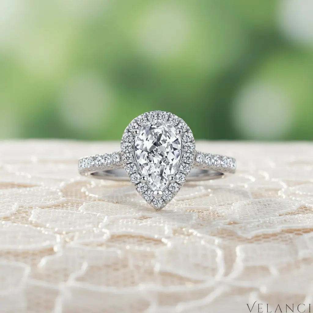 Ring Valentina - Pear Halo Sterling Silver Ring Velanci