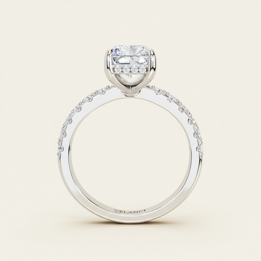Elena Sterling Silver Womens Ring - Radiant-Cut Center Stone 9x7mm Cubic Zirconia, 2.3ct Total Velanci