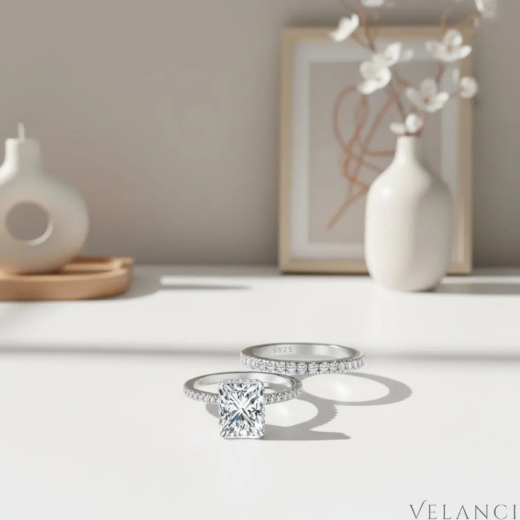 Sterling Silver Wedding Ring Set Aurora Velanci