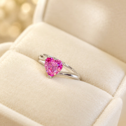 1 Carat Moissanite Ring Bianca - Pink Heartcut Shine Women's Ring Velanci