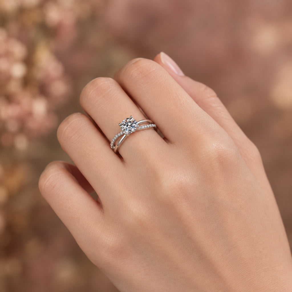 1 Carat Moissanite Ring Giulia - Crisscross Split Shank Women's Ring Velanci