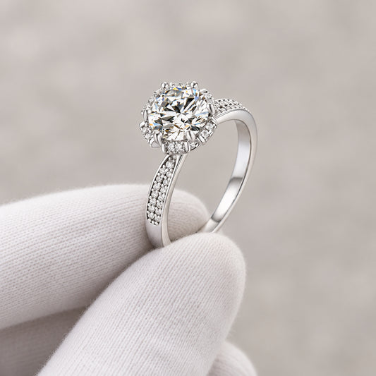 1 Carat Moissanite Ring Giulia - Halo Pave Band Shine Women's Ring Velanci