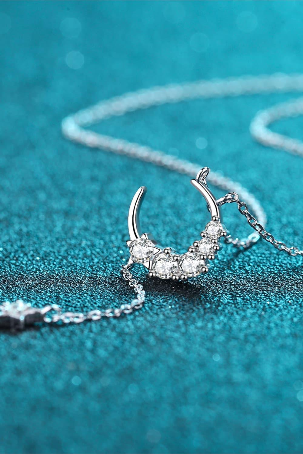 Star Moon Moissanite Necklace - Crescent Moon Sparkle Velanci