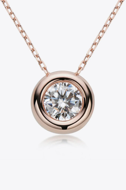 1 Carat Moissanite Pendant Necklace - Bezel Sterling Silver Velanci
