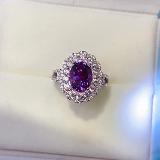 Moissanite Ring Giovanna - Halo 2ct Sterling Silver Women's Ring Velanci