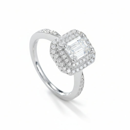 Moissanite Ring Giulia - 1ct Emerald Cut, D Color, Silver Women's Ring Velanci