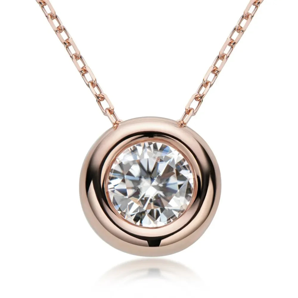 1ct Moissanite Necklace - Rose Gold Plated Silver Sparkle Velanci
