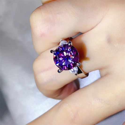 Ring Giulia - 5 Carat Purple Moissanite Sterling Silver Women's Ring Velanci