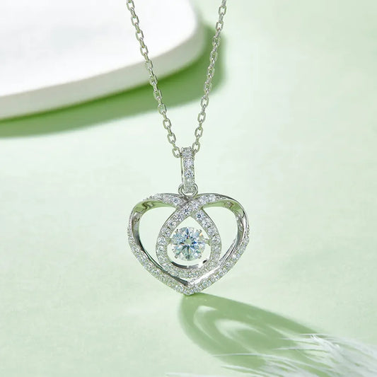 Moissanite Heart Necklace - Sterling Silver Halo Pave Velanci
