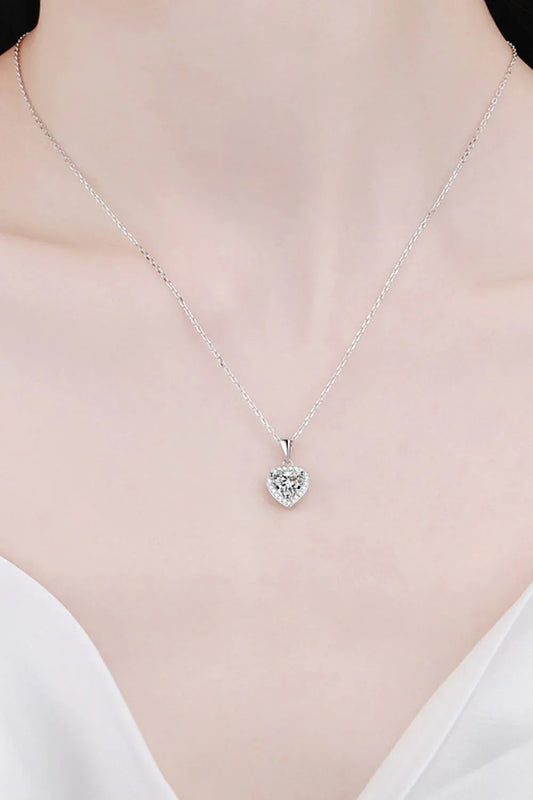 Heart Necklace - Sterling Silver 1 Carat Moissanite Halo Velanci