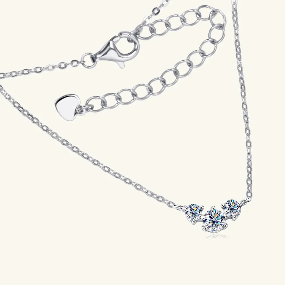 Sterling Silver Inlaid Moissanite Necklace - Everyday Wear Velanci