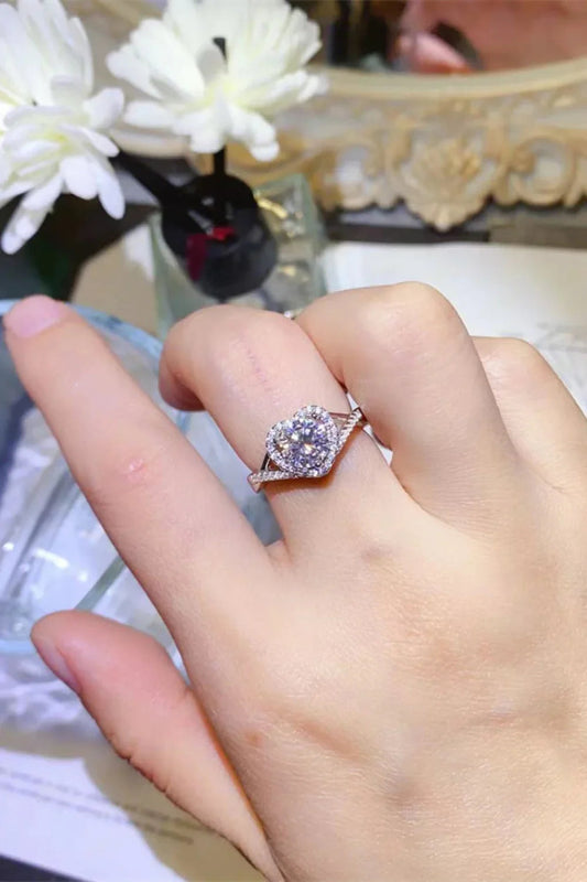 Moissanite Heart Ring Isabella - 1Ct Sterling Silver Halo Women's Ring Velanci