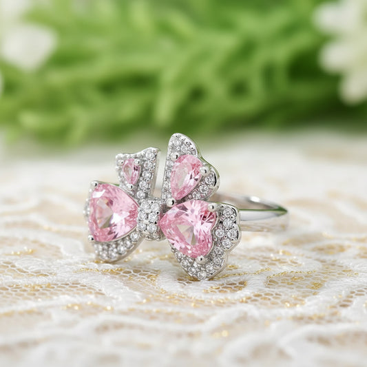 Ring Bianca - Pink Zircon Bow Bypass With Sparkle Gleam