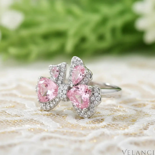 Ring Bianca - Pink Zircon Bow Bypass With Sparkle Gleam Velanci