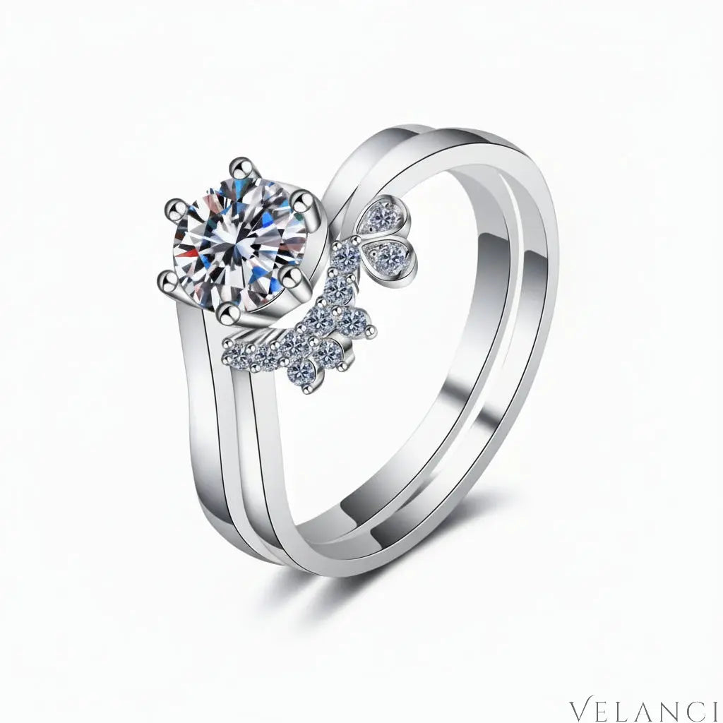 Ring Set Livia - Elegant Moissanite Comfort Fit Silver Women's Ring Velanci