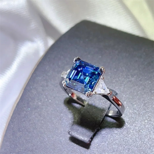 Ring Alessia - Sterling Silver 3 Carat Blue Moissanite Women's Ring Velanci