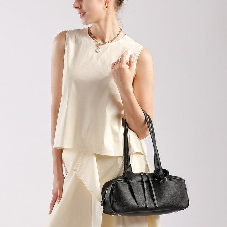 Exquisite Genuine Pebbled Leather Shoulder Handbag