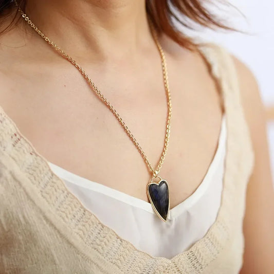 Labradorite Heart Necklace - 18K Gold-Plated Copper Velanci