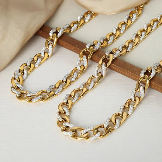 Zircon Titanium Steel Chunky Chain Necklace - Coastal Charm Velanci