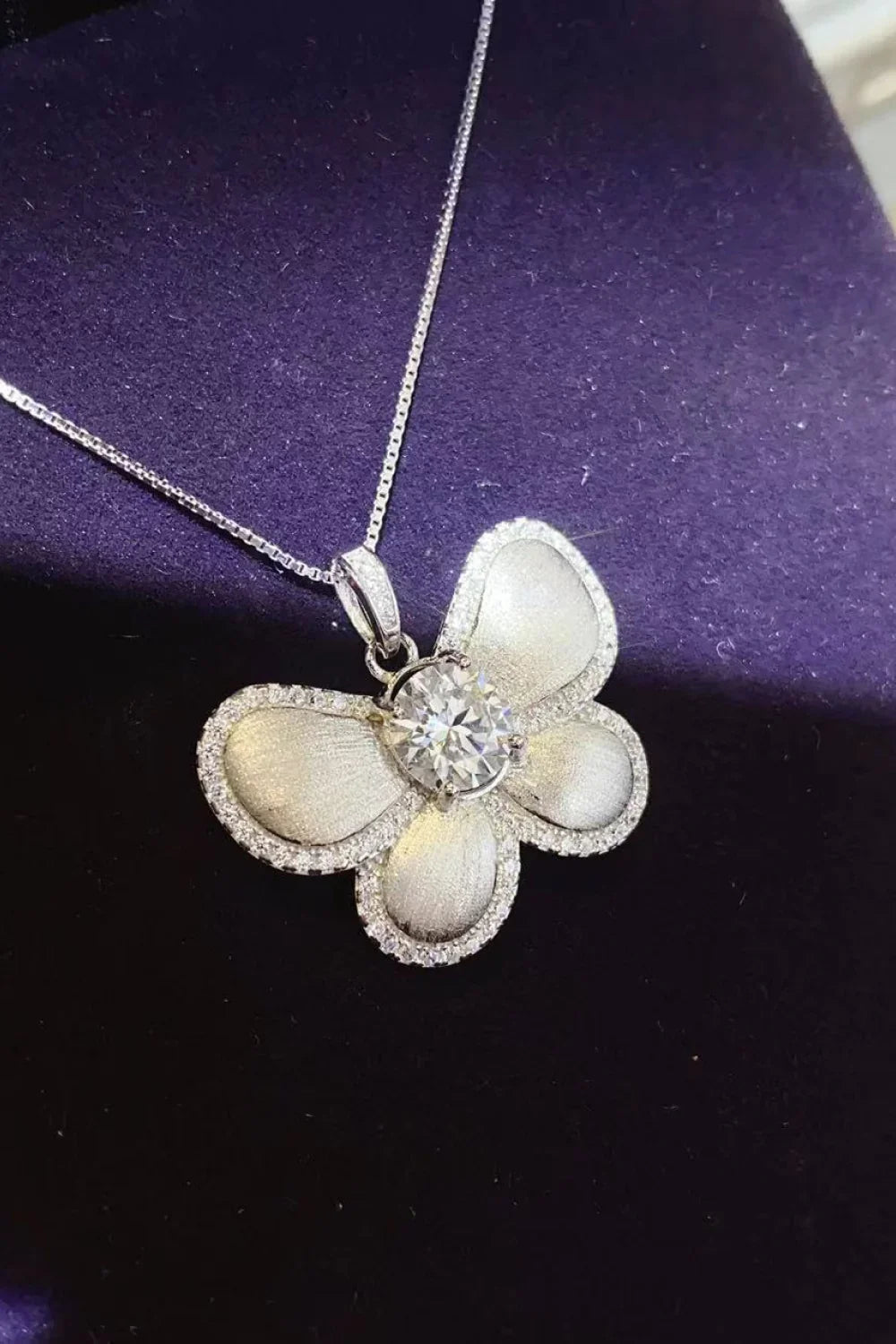 Moissanite Butterfly Pendant Necklace - 1 Carat Moissanite Velanci