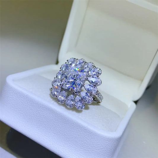 Ring Isabella - 3 Carat Moissanite Halo Sterling Silver Women's Ring Velanci