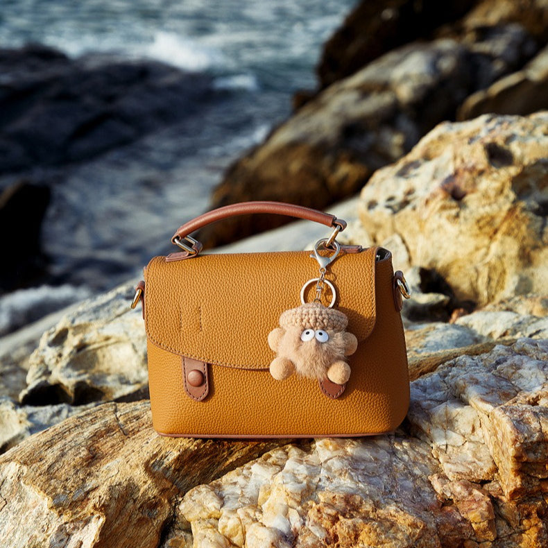 Pebbled Leather Top-Handle Bag with Cloud Charm
