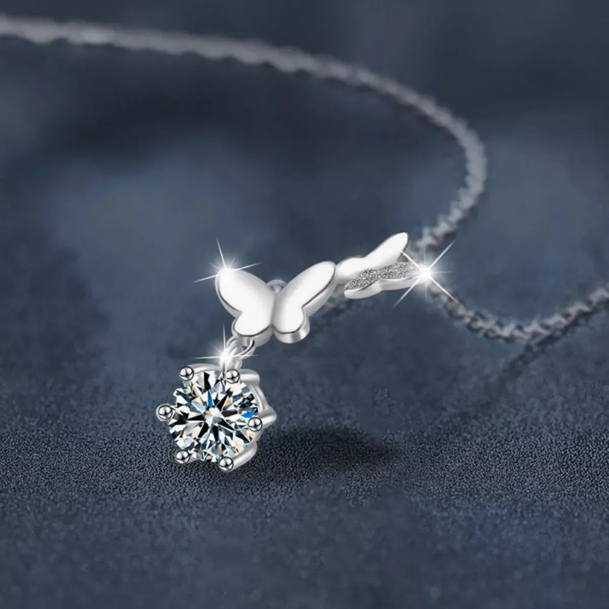 Moissanite Butterfly Pendant Necklace - 1 Carat Sparkle Velanci