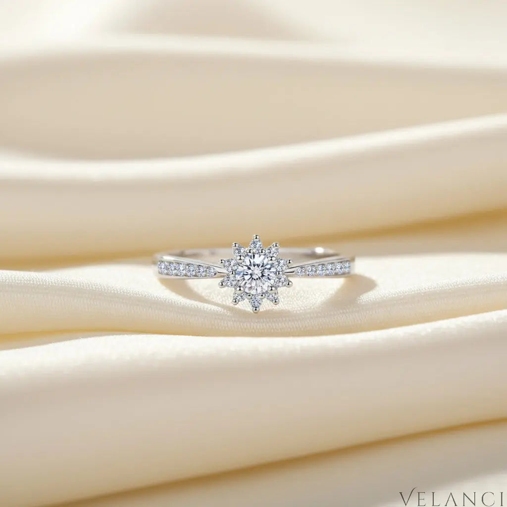 Minimalist Moissanite Snowflake Ring Luna - Rhodium Plated Velanci