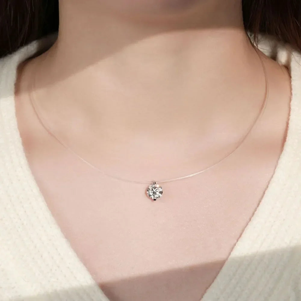 1 Carat Round Cut Moissanite Necklace - Sterling Silver Velanci