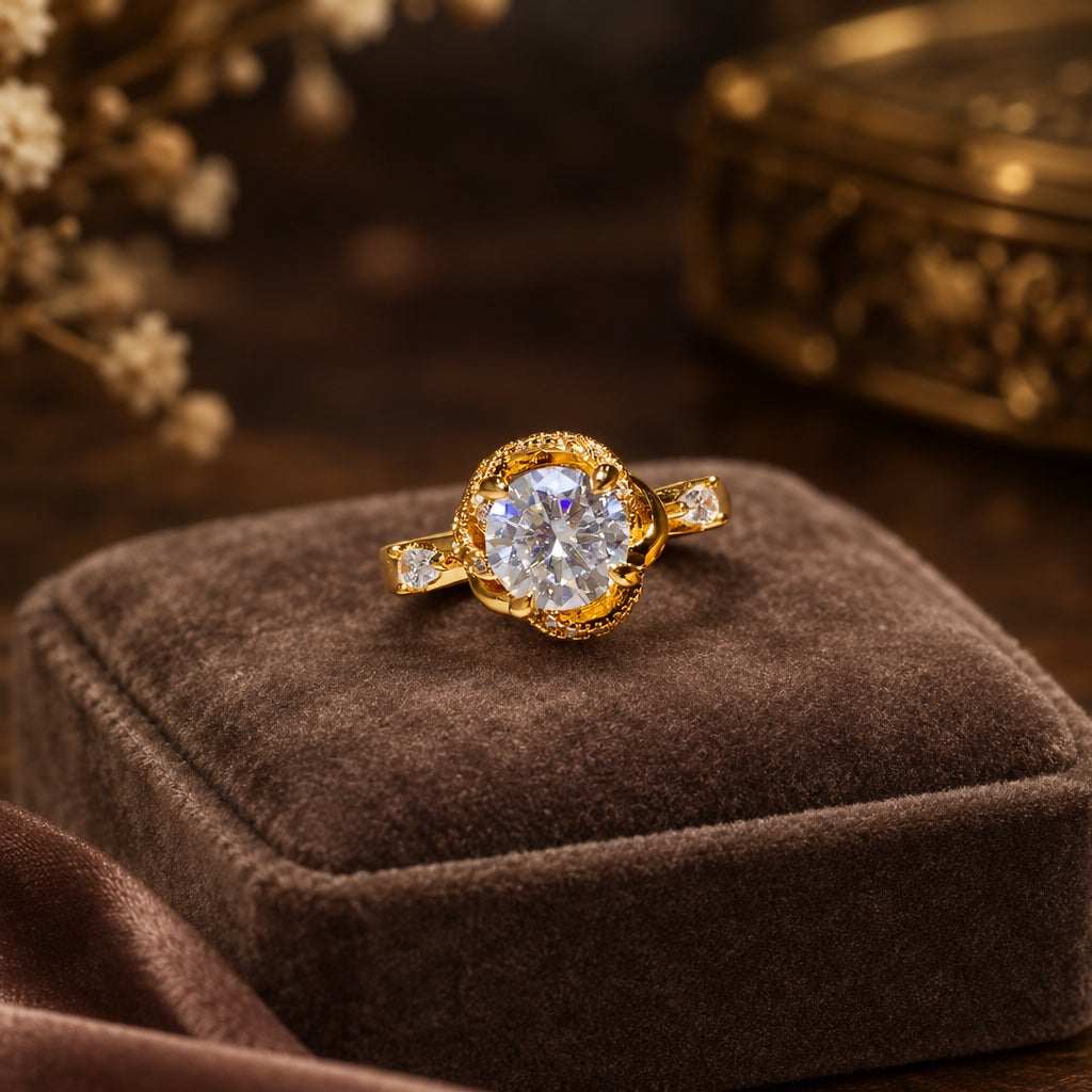 Ring Giulia - 1ct Moissanite Halo Sterling Silver Ring Women's Ring Velanci