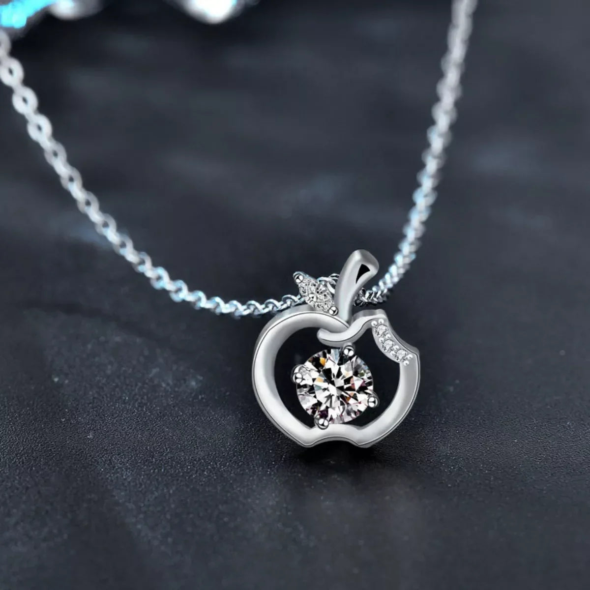 Moissanite Apple Pendant Necklace - Sterling Silver 0.5ct Velanci