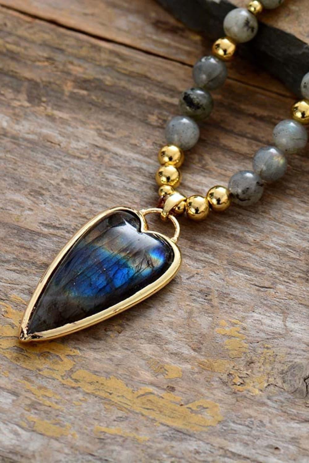 Copper-Accent Stone Bead Pendant Necklace - Coastal Charm Velanci