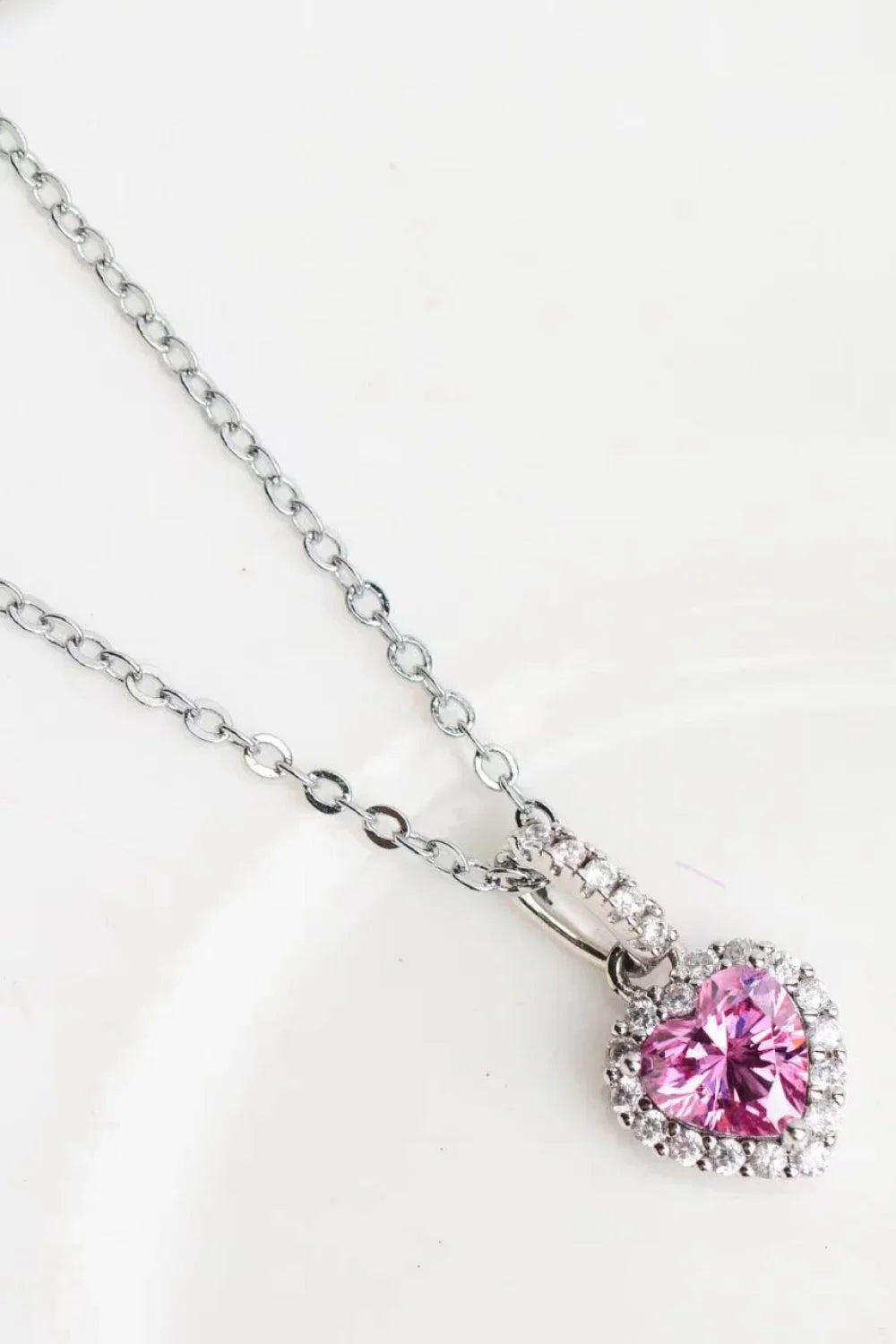Pink Moissanite Heart Pendant Necklace Sterling Silver Velanci
