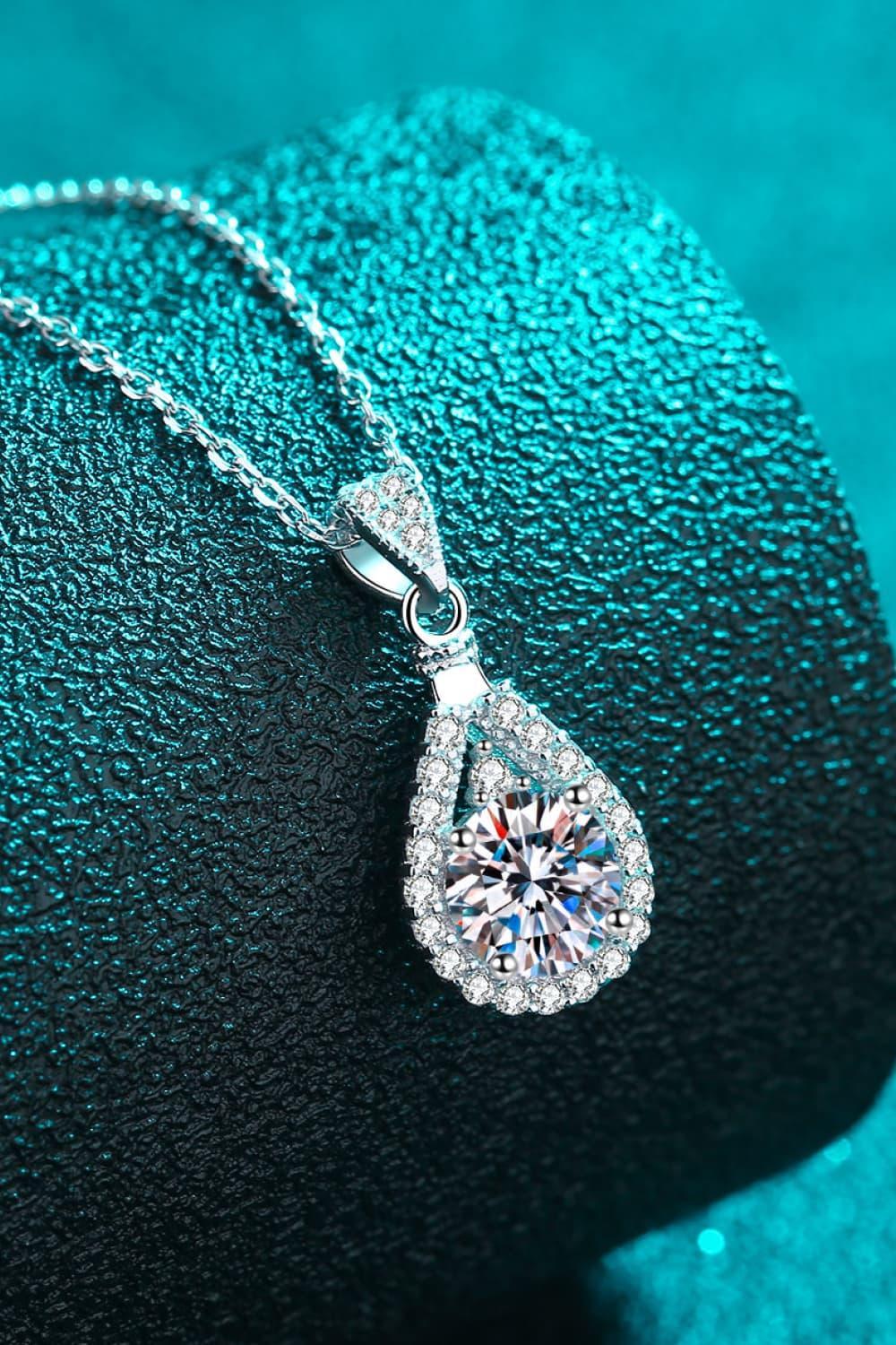 Teardrop Moissanite Halo Necklace - 2 Carat Sterling Silver Velanci