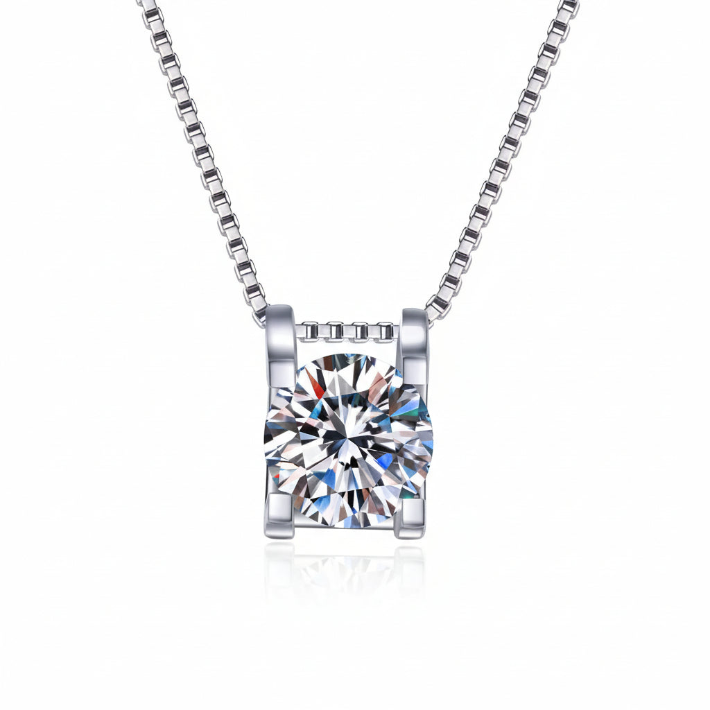 One Carat Moissanite Silver Chain Necklace - Ocean Glow Velanci