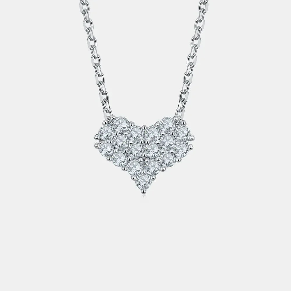 Sterling Silver Moissanite Heart Necklace - Daily Shine Velanci