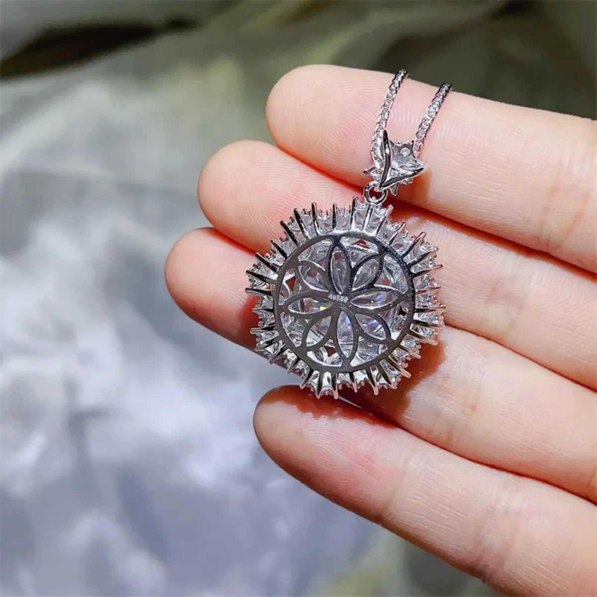 Moissanite Halo Platinum-Plated Sterling Silver Necklace Velanci