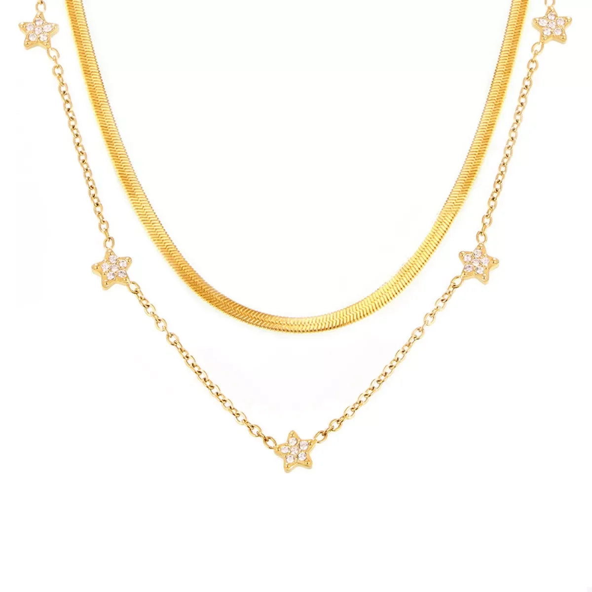 Two-Piece Zircon Necklace - Gold-Plated Adjustable Chains Velanci