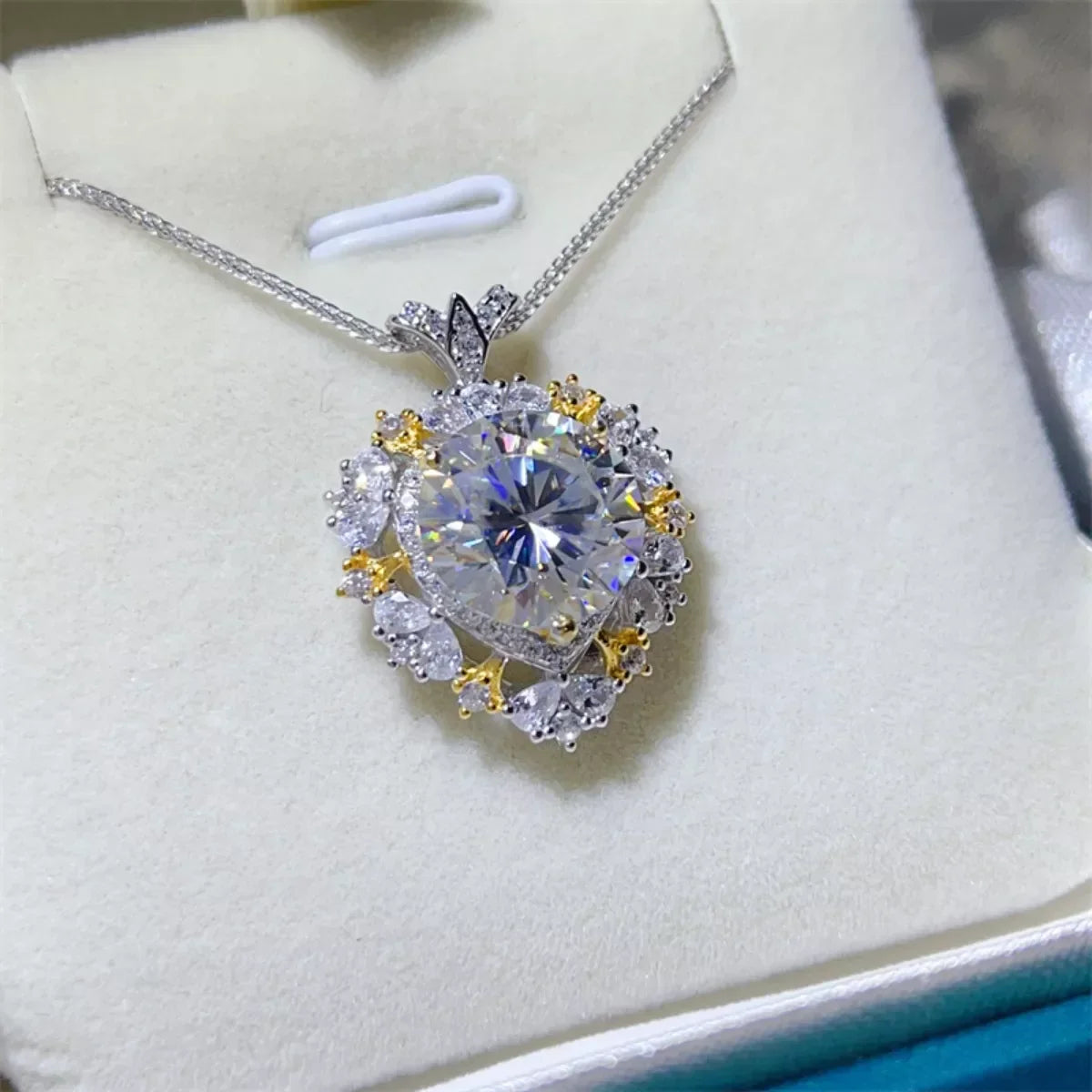 5 Carat Moissanite Necklace Platinum-Plated Sterling Silver Velanci