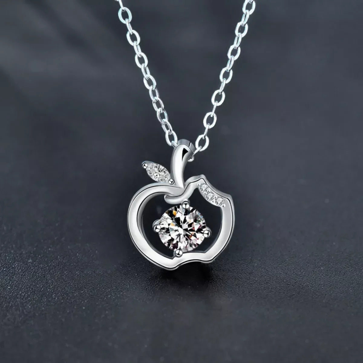 Moissanite Apple Pendant Necklace - Sterling Silver 0.5ct Velanci