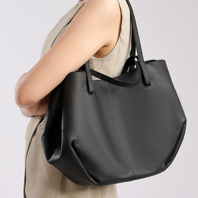 Genuine Pebbled Leather Tote Bag with Pouch - Urban Elegance Redefined