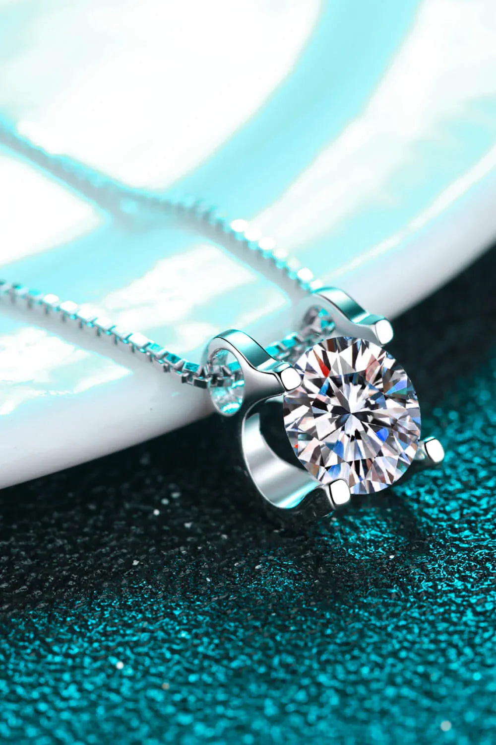 One Carat Moissanite Silver Chain Necklace - Ocean Glow Velanci