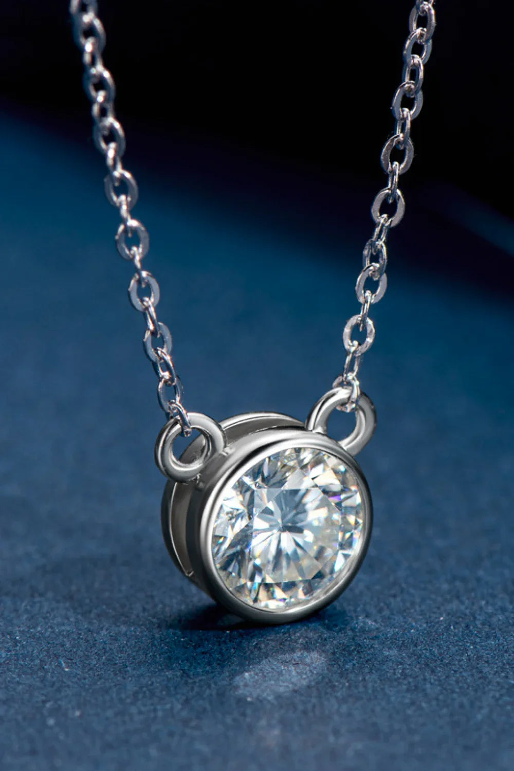 Moissanite 1Ct Pendant Necklace - Bezel Set Sterling Silver Velanci