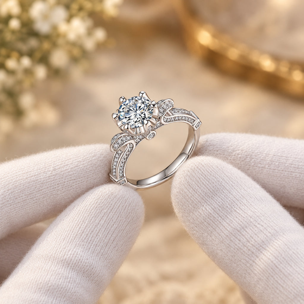 1 Carat Moissanite Ring Giovanna - Crown Setting Sparkle Women's Ring Velanci