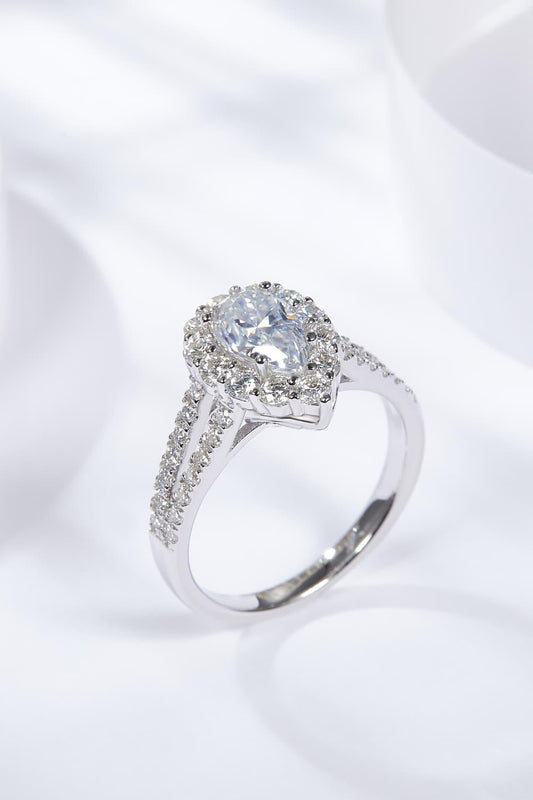 Ring Allegra - 1 Carat Moissanite Teardrop Halo Split Shank Women's Ring Velanci