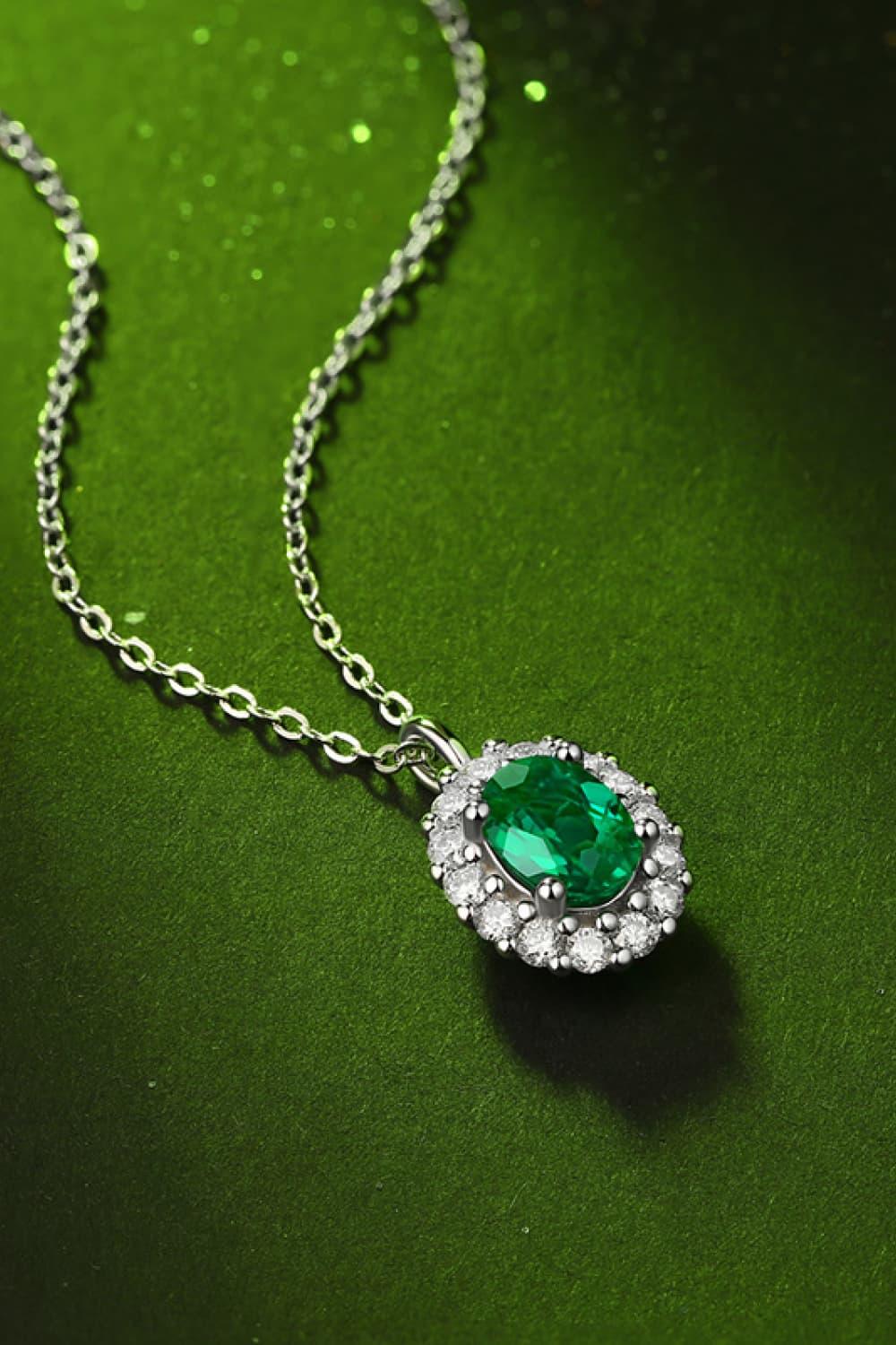 Emerald Necklace - 1.5ct Lab-Grown Halo Zircon Silver Velanci