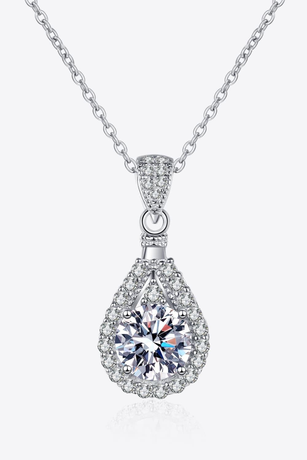 Teardrop Moissanite Halo Necklace - 2 Carat Sterling Silver Velanci