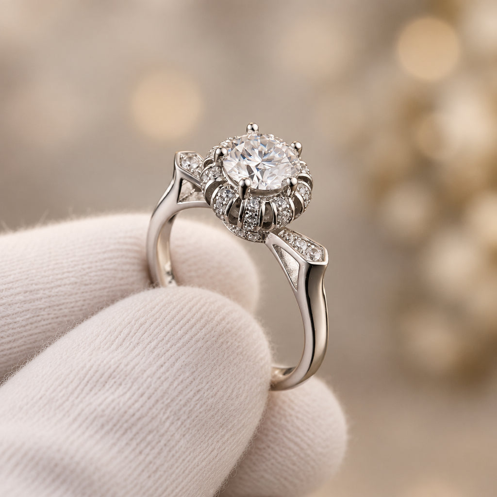1 Carat Moissanite Platinum-Plated Ring Elena - Subtle Shine Women's Ring Velanci