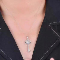 Moissanite Key Pendant Necklace - 1 Carat Platinum-Plated Velanci